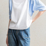 Striped Contrast Stitch Decor Dolman Sleeve T-Shirt