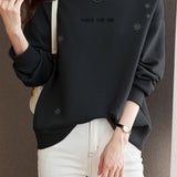 Simple Round Neck Logo Embroidered Sweatshirt