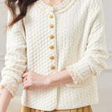 Elegant Ruffled Collar Pearl Decor Jacket - 3 Colors Available
