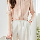 Peter Pan Collar Front Tuck Satin Blouse - 2 Colors Available