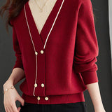 Contrast - color fake two - piece knitted sweater
