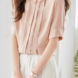 Peter Pan Collar Front Tuck Satin Blouse - 2 Colors Available