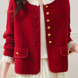 Elegant Ruffled Collar Pearl Decor Jacket - 3 Colors Available