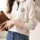 Collegiate Embroidered Collar Long Sleeve Top