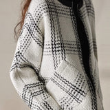 Elegant Black and White Check Wool Coat