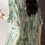 V-neck printed ruffled sleeve loose shirt
