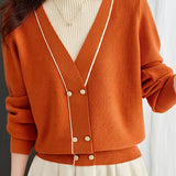 Contrast - color fake two - piece knitted sweater