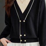 Contrast - color fake two - piece knitted sweater