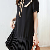 Peter Pan Collar Pleats Contrast Puff Dress