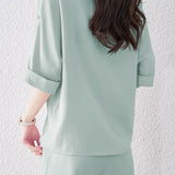 Button-up short sleeve shirt with waist tie pleated shorts set