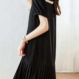 Peter Pan Collar Pleats Contrast Puff Dress