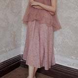 Halter neck tulle switching shading dicelup gaun panjang dengan lapisan, disertakan 3 warna