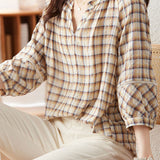 Lace spliced checkered shirt