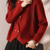 Metal-button round-neck knitted cardigan