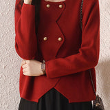 Metal-button round-neck knitted cardigan