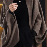 Solid-color loose and versatile outerwear cloak cardigan