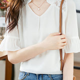 Lace hollow-out chiffon shirt