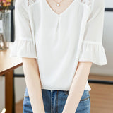 Lace hollow-out chiffon shirt