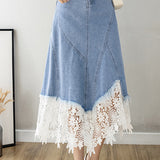 Elegant Lace Splicing Denim Skirt