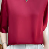 Loose Solid Color Acetate Satin T-Shirt