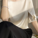 Loose Solid Color Acetate Satin T-Shirt