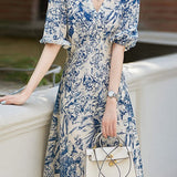 Elegant V-neck Printed Dress