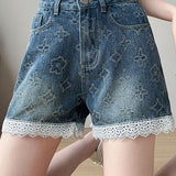 Lace Splicing Jacquard Shorts