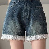 Lace Splicing Jacquard Shorts