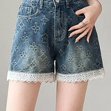 Lace Splicing Jacquard Shorts