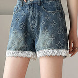 Lace Splicing Jacquard Shorts