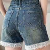 Lace Splicing Jacquard Shorts