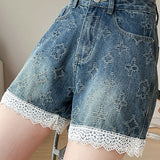 Lace Splicing Jacquard Shorts