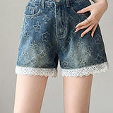 Lace Splicing Jacquard Shorts