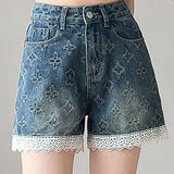 Lace Splicing Jacquard Shorts
