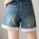 Lace Splicing Jacquard Shorts