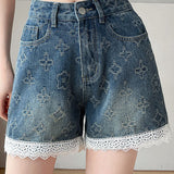 Lace Splicing Jacquard Shorts