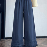 Lace ruffle edge solid color trousers