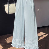 Lace ruffle edge solid color trousers