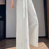 Lace ruffle edge solid color trousers