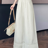 Lace ruffle edge solid color trousers