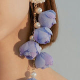 Faux pearl flower forest-style earrings
