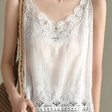 Solid color hollow embroidered camisole