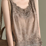 Solid color hollow embroidered camisole