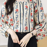 Round neck printed lantern sleeve shirt