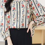 Round neck printed lantern sleeve shirt