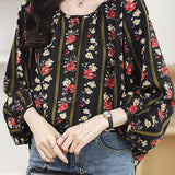 Round neck printed lantern sleeve shirt