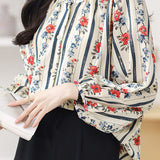 Round neck printed lantern sleeve shirt