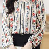 Round neck printed lantern sleeve shirt