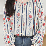 Round neck printed lantern sleeve shirt