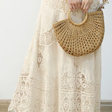Crochet lace hollow midi skirt